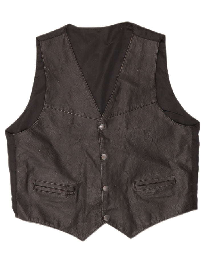 Chaleco de cuero vintage para hombre grande negro