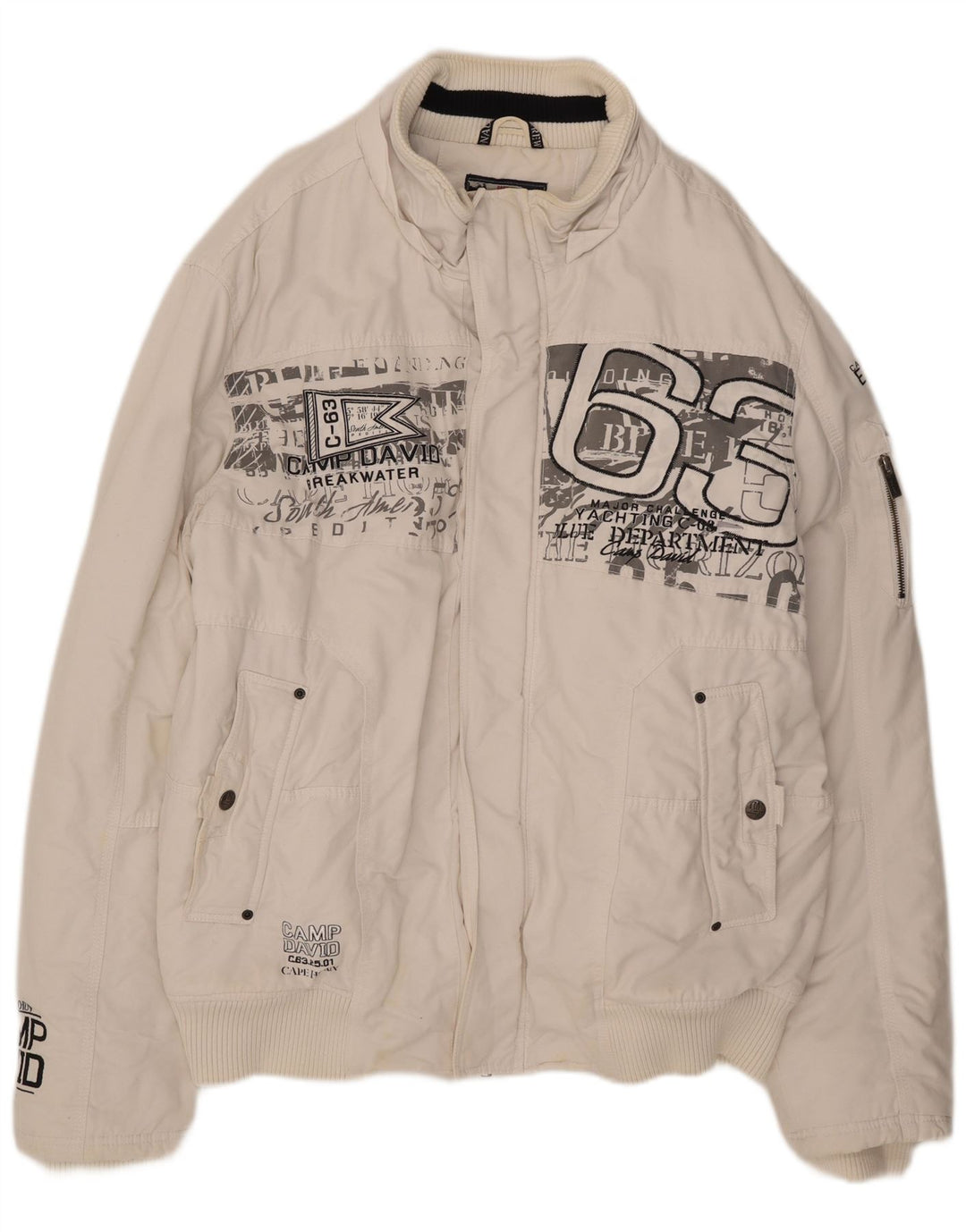 Camp David Chaqueta bomber gráfica para hombre UK 46 3XL Algodón blanco
