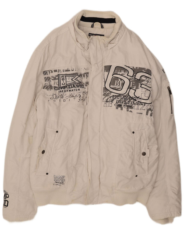 Camp David Chaqueta bomber gráfica para hombre UK 46 3XL Algodón blanco
