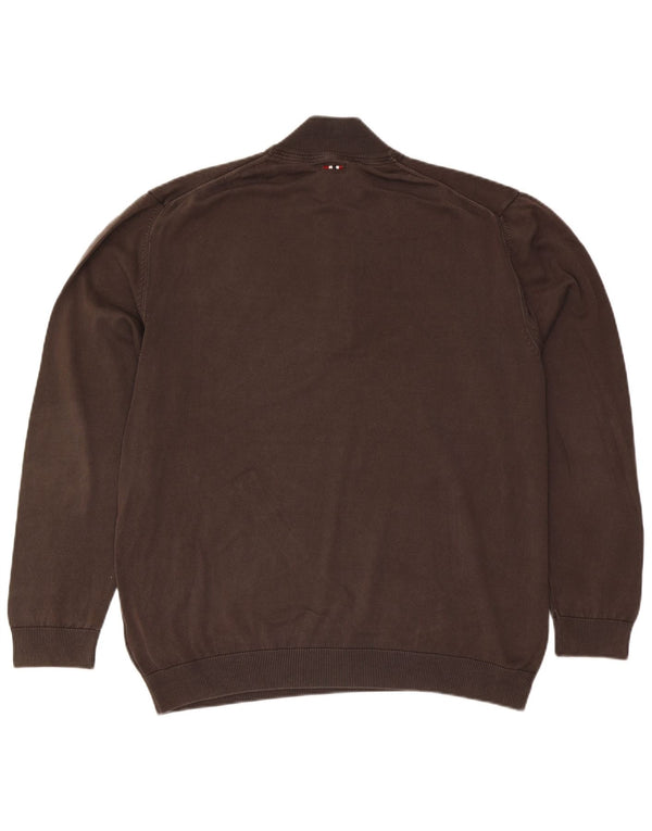 Napapijri Jersey con cuello y cremallera para hombre, talla 2XL, algodón marrón
