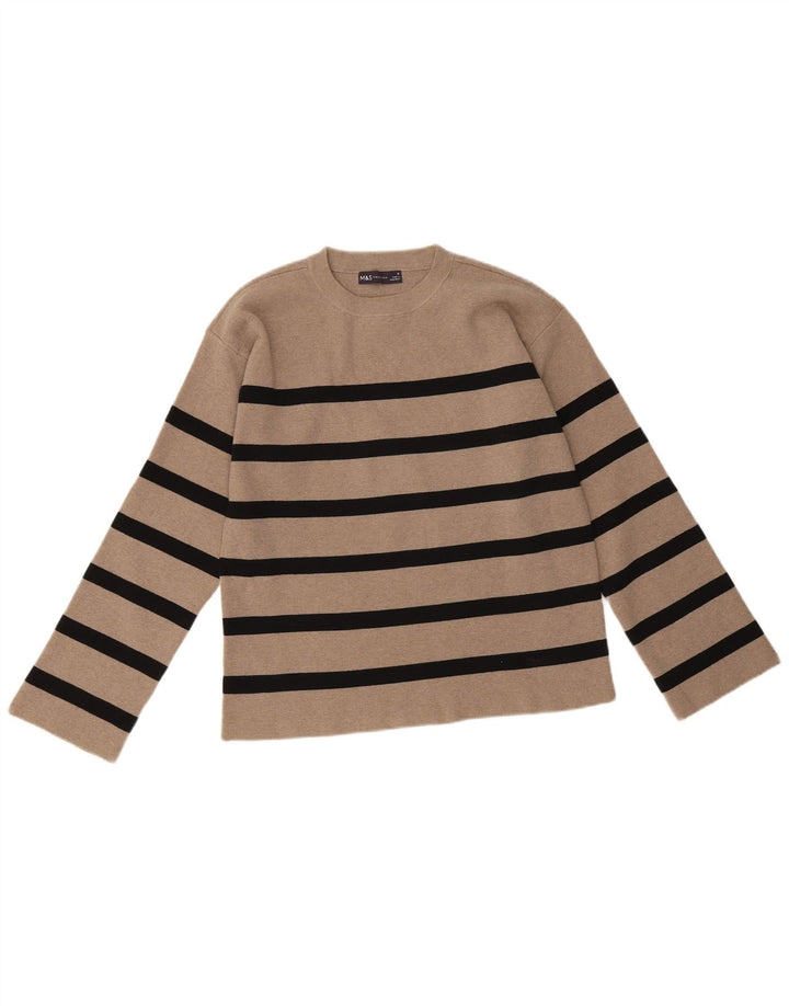 Marks & Spencer - Jersey de cuello redondo para mujer, talla 40, talla mediana, color beige a rayas