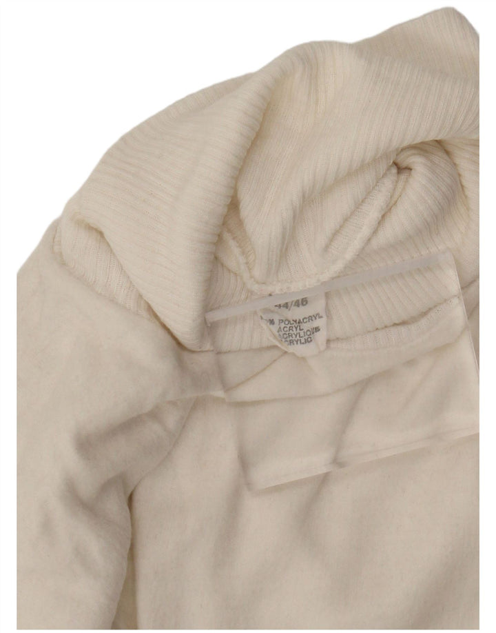 Vintage mujer rollo cuello jersey suéter IT 44/46 medio blanco poliacrílico
