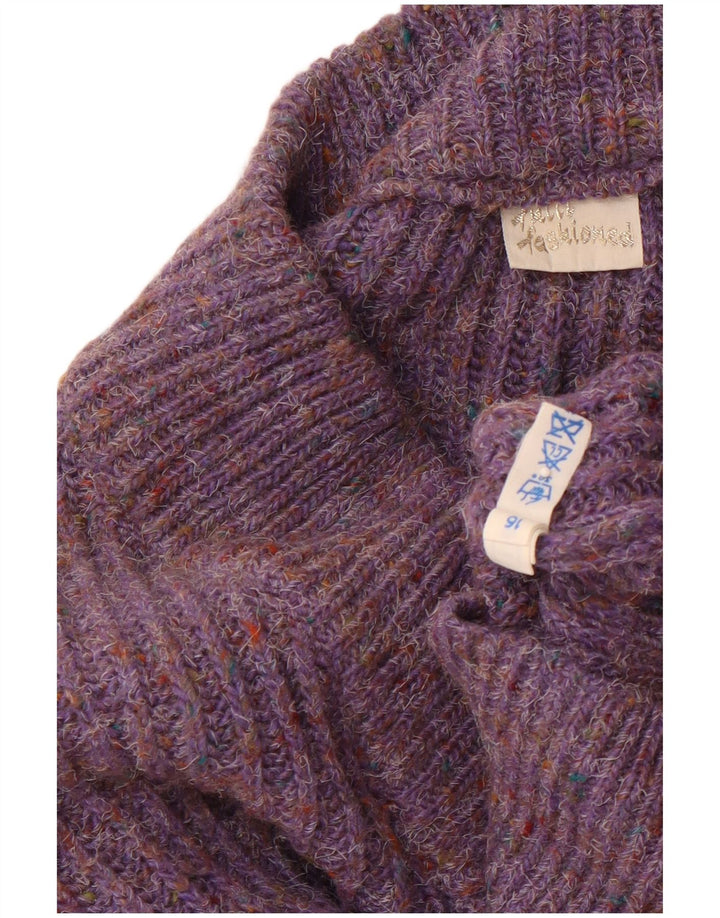 VINTAGE Mujer oversize V-Cuello Jumper Suéter Reino Unido 16 Grande Púrpura Flecked
