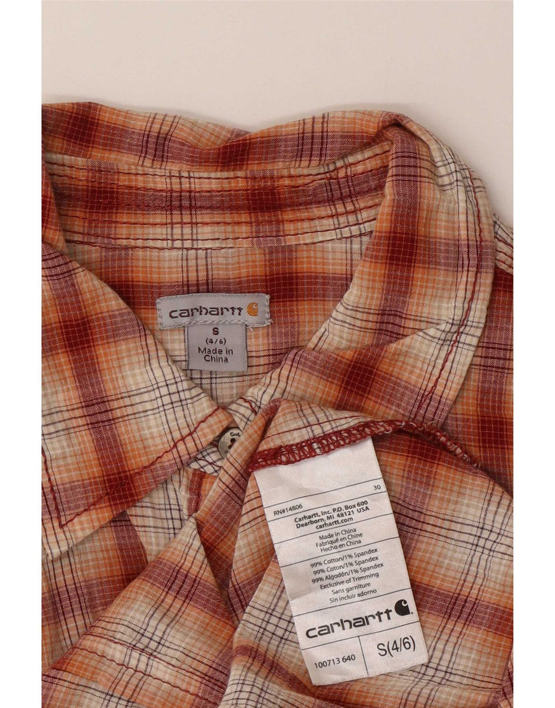 Carhartt Camisa de franela para mujer US 4/6 Small Red Check Cotton