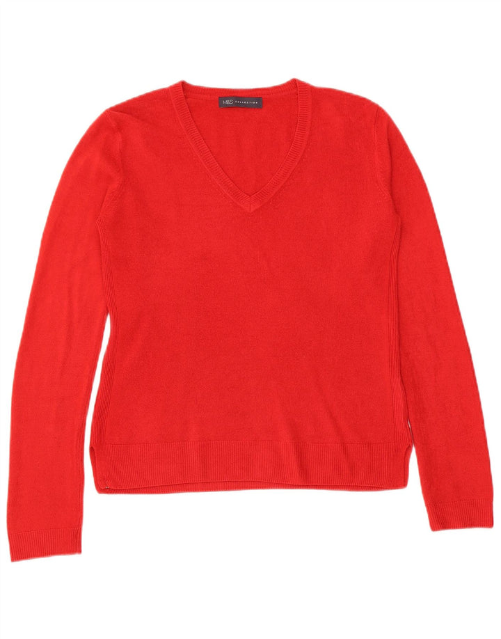 Marks & Spencer Suéter con Cuello en V para Mujer UK 8 Pequeño Acrílico Rojo