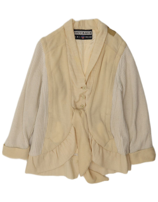 Outrage Chaqueta tipo blazer de punto de esquí para mujer Reino Unido 44 Mediano Blanco roto Colorblock