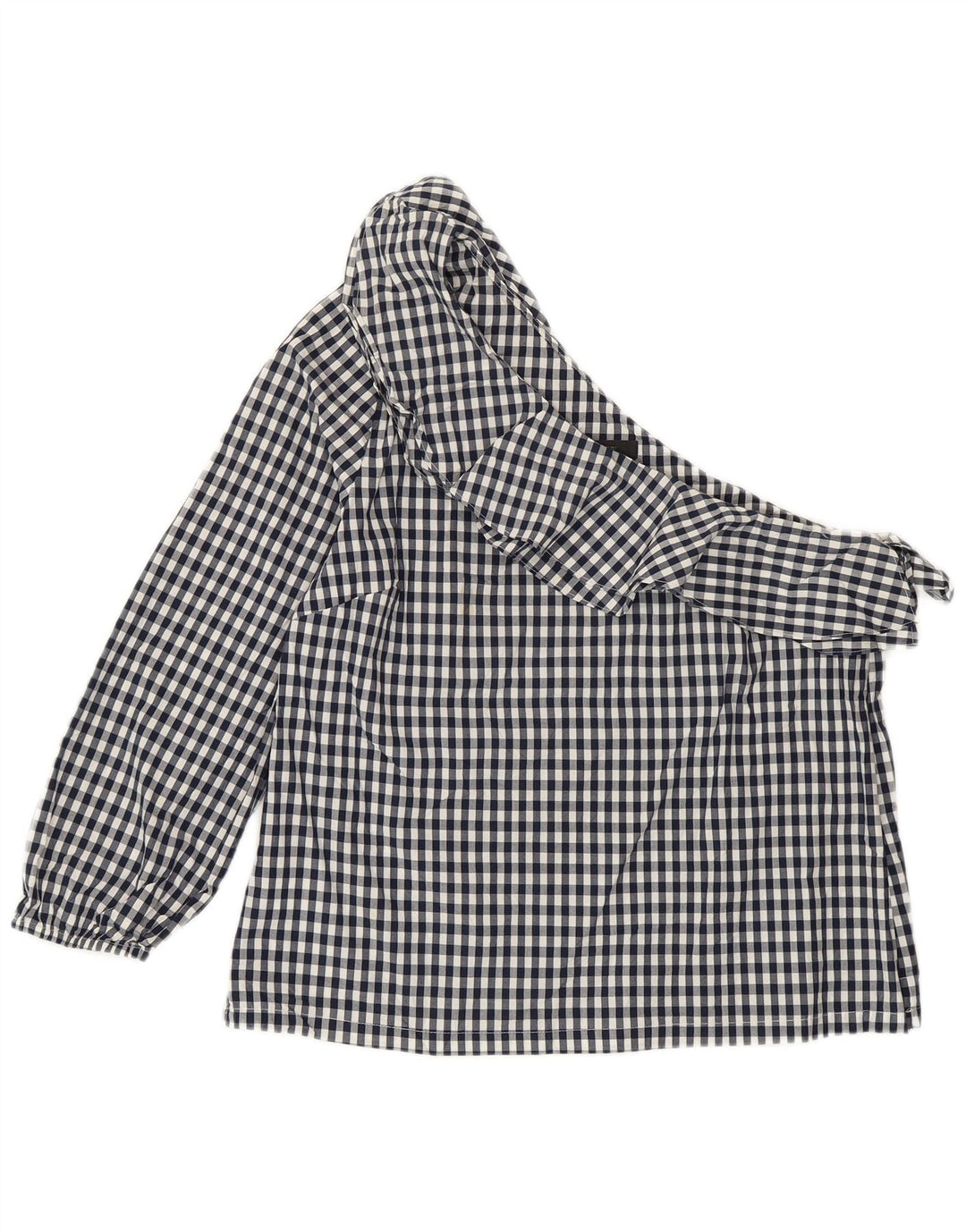 J. CREW Top de un hombro para mujer US 8 Mediano Azul Marino Gingham Algodón
