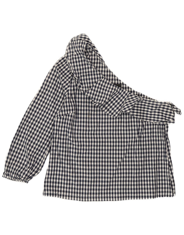 J. CREW Top de un hombro para mujer US 8 Mediano Azul Marino Gingham Algodón