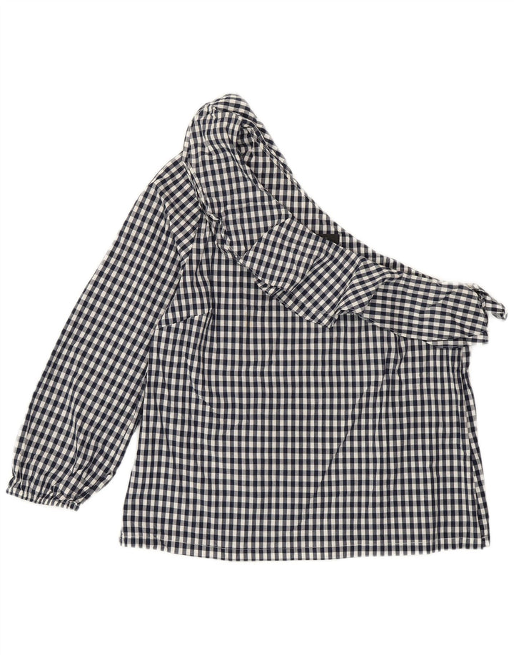 J. CREW Top de un hombro para mujer US 8 Mediano Azul Marino Gingham Algodón