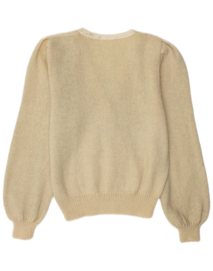 Vintage mujer V-cuello jumper suéter Reino Unido 14 Medio Beige