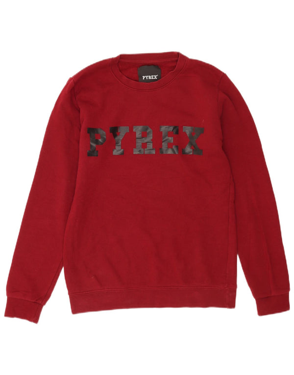 Pyrex Mens Graphic Sudadera Jumper Pequeño Algodón Borgoña