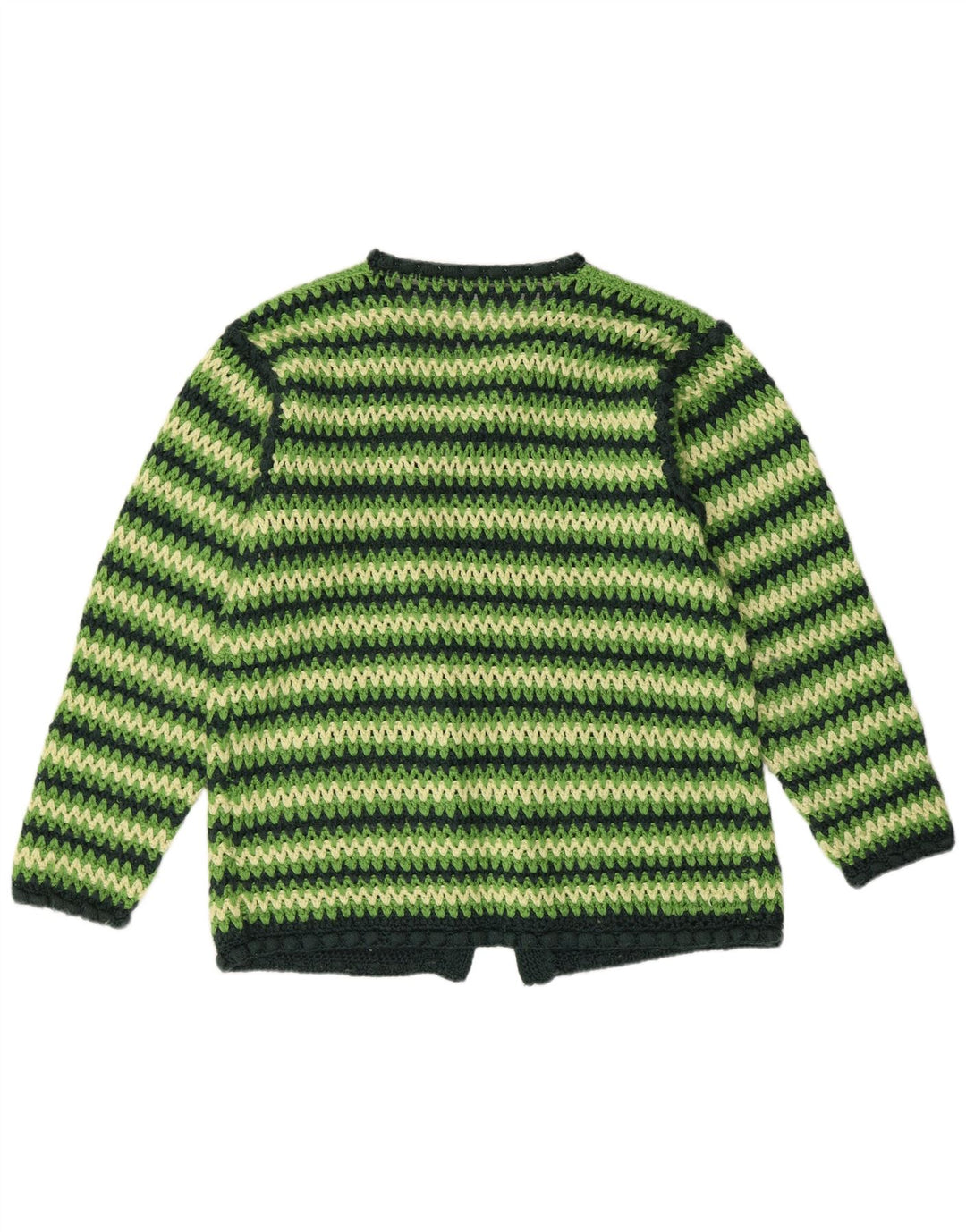 VINTAGE Mujer Crochet Cardigan Suéter Reino Unido 16 Rayas Verdes Grandes