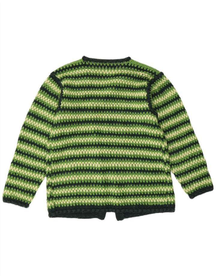 VINTAGE Mujer Crochet Cardigan Suéter Reino Unido 16 Rayas Verdes Grandes