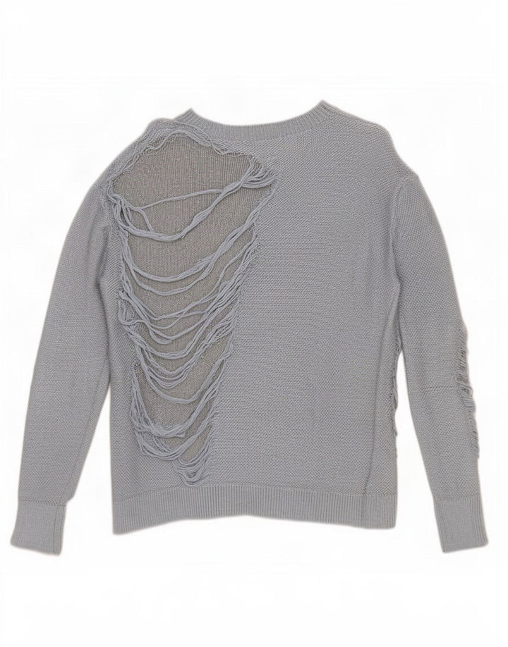 Zara Suéter tipo jersey desgastado de gran tamaño con cuello barco para mujer UK 10 Small Blue