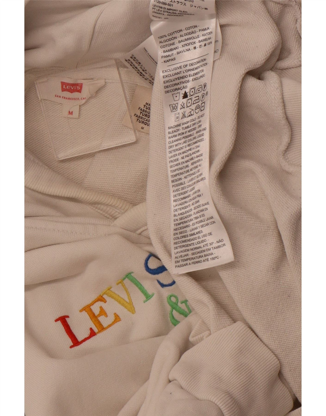 LEVI'S Jersey con capucha y gráfico extragrande para mujer UK 14 Medium Off White