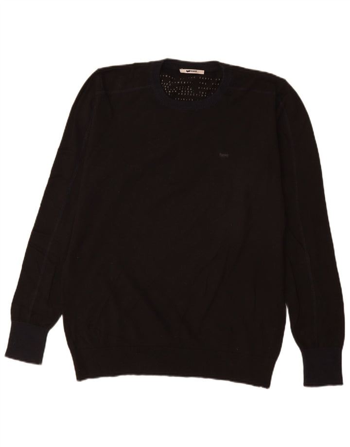 Gas Hombre Cuello Redondo Jersey Jersey Medio Algodón Negro