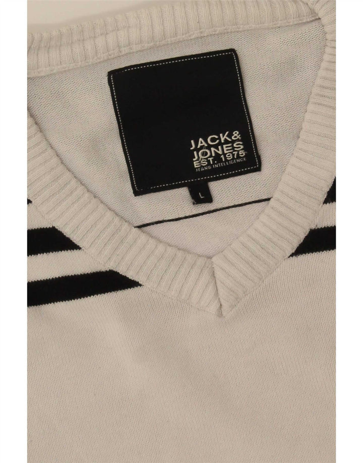 Jack & Jones Jersey con cuello en V para hombre Large White Colorblock