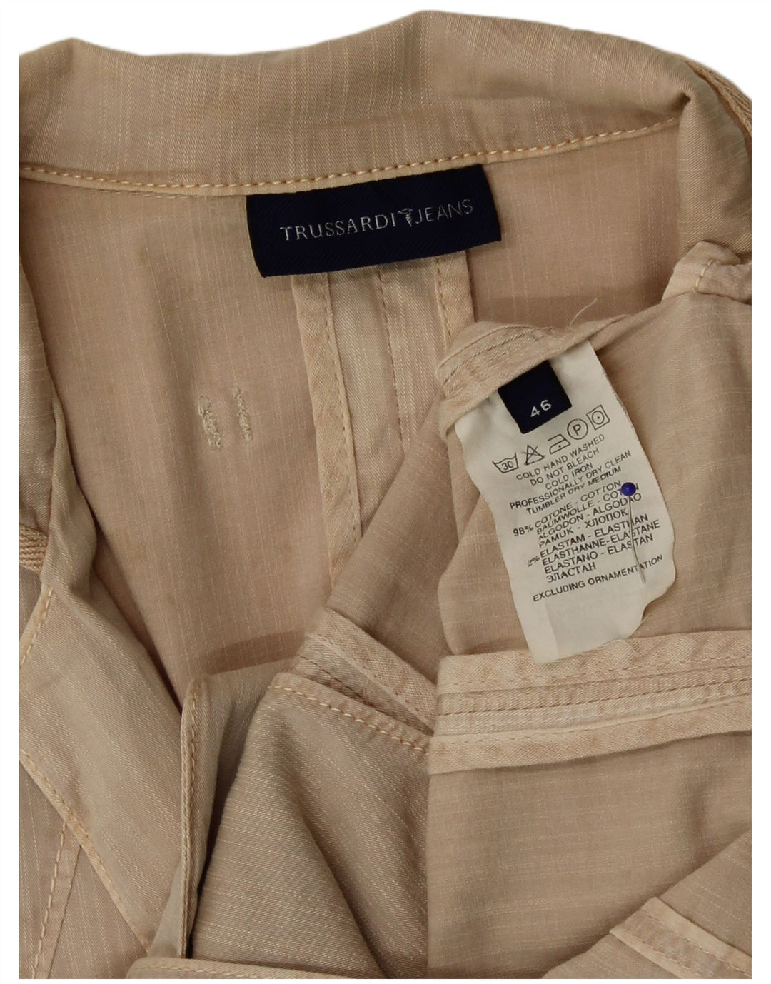 Chaqueta Blazer De 2 Botones Para Mujer Trussardi IT 46 Grande Algodón Beige