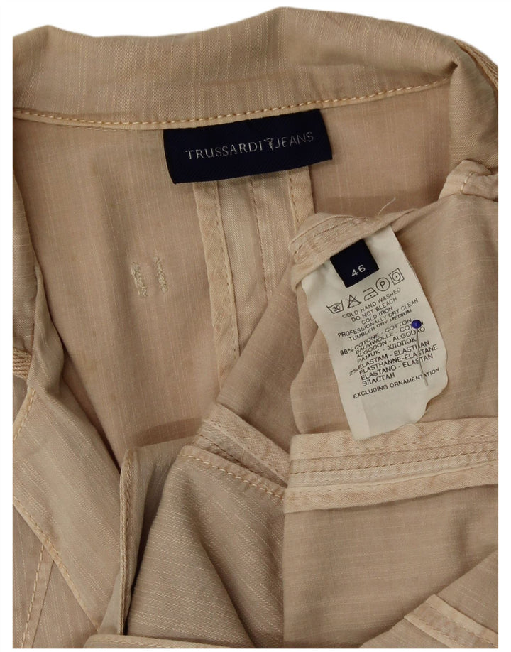 Chaqueta Blazer De 2 Botones Para Mujer Trussardi IT 46 Grande Algodón Beige