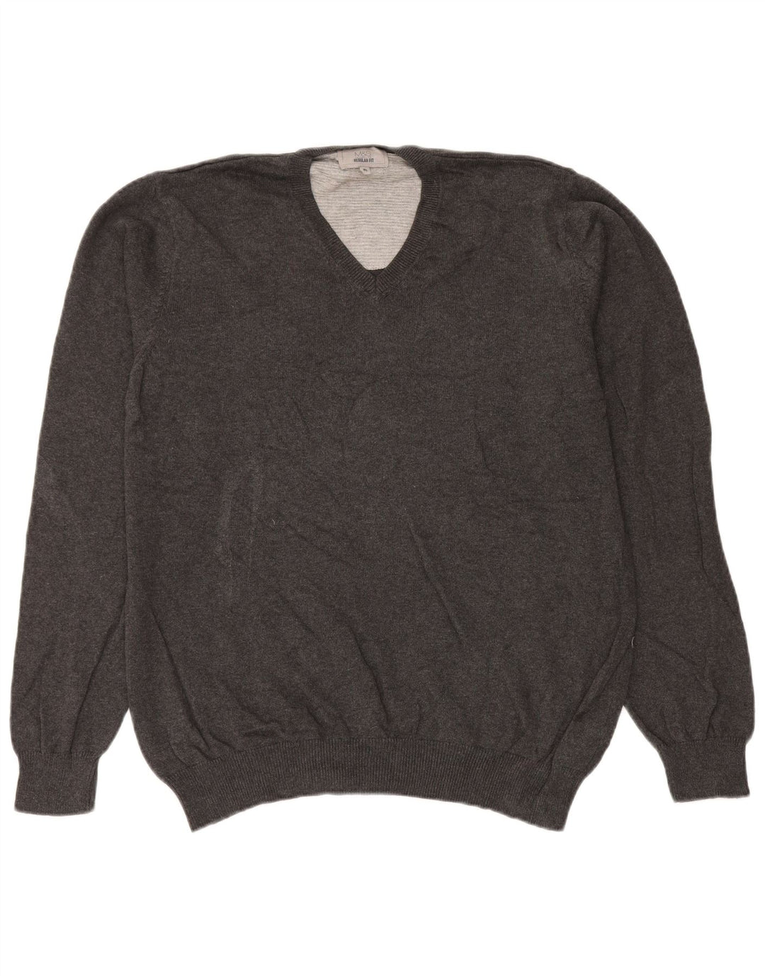 Marks & Spencer Jersey Regular Fit con Cuello en V para Hombre XL Algodón Gris