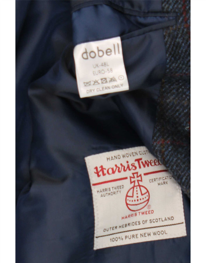 Harris Tweed Chaqueta tipo blazer de 2 botones para hombre UK 48 4XL Lana a cuadros azul marino