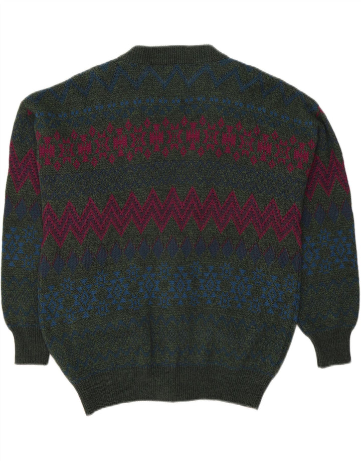 WEST POINT Mens Cardigan Sweater XL Green Geometric Vintage West Point and Second-Hand West Point from Messina Hembry 