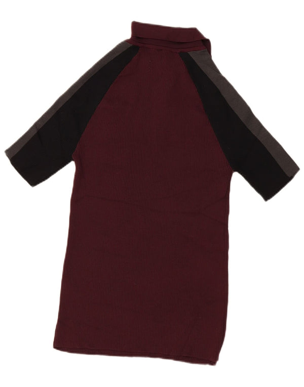 Zara Mens Muscle Polo Shirt Large Burgundy Colourblock Polyamide