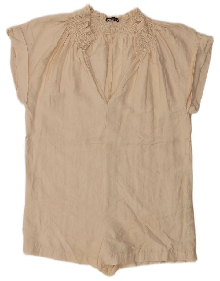 ZARA Mujer Mono Corto Extragrande UK 6 XS Lyocell Beige