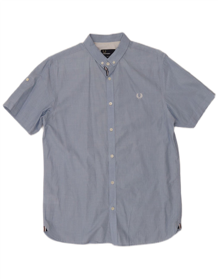 Camisa Fred Perry Hombre Slim Fit De Manga Corta De Algodón Azul Medio