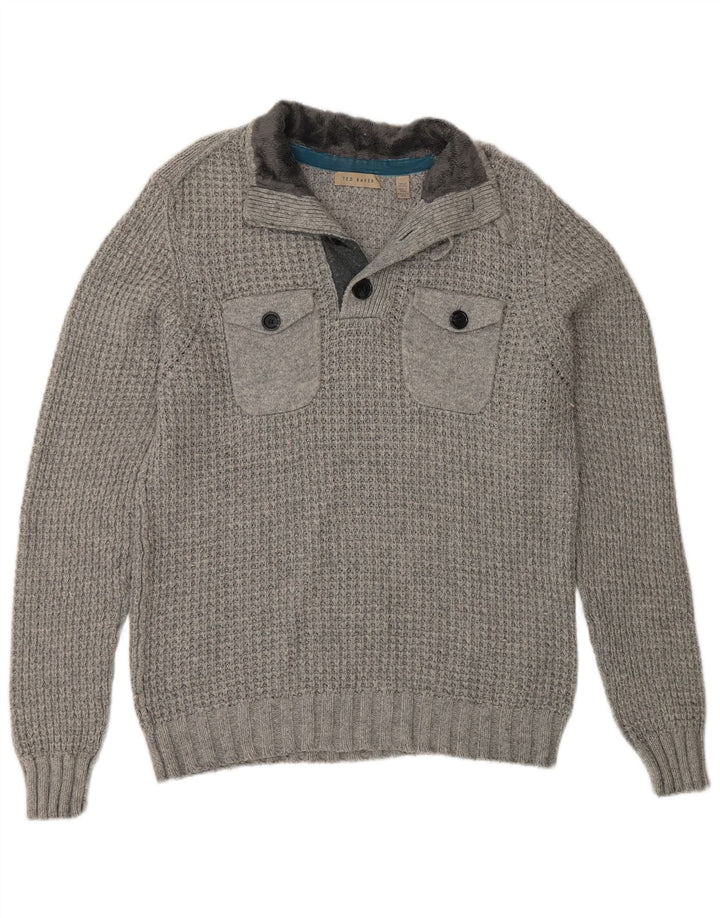 Ted Baker - Jersey para hombre con cuello y botones, talla 4, algodón gris grande