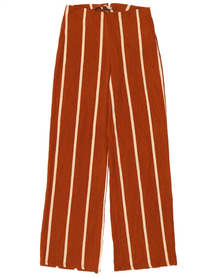 Zara Mujer Pantalón Ancho Mediano W28 L31 Poliéster Rayas Marrón