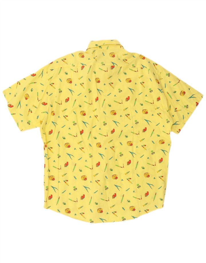VINTAGE Camisa de manga corta con patrón abstracto para hombre XL Algodón amarillo