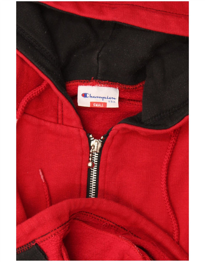 Champion Sudadera con capucha y cremallera gráfica para hombre, color rojo pequeño, color block