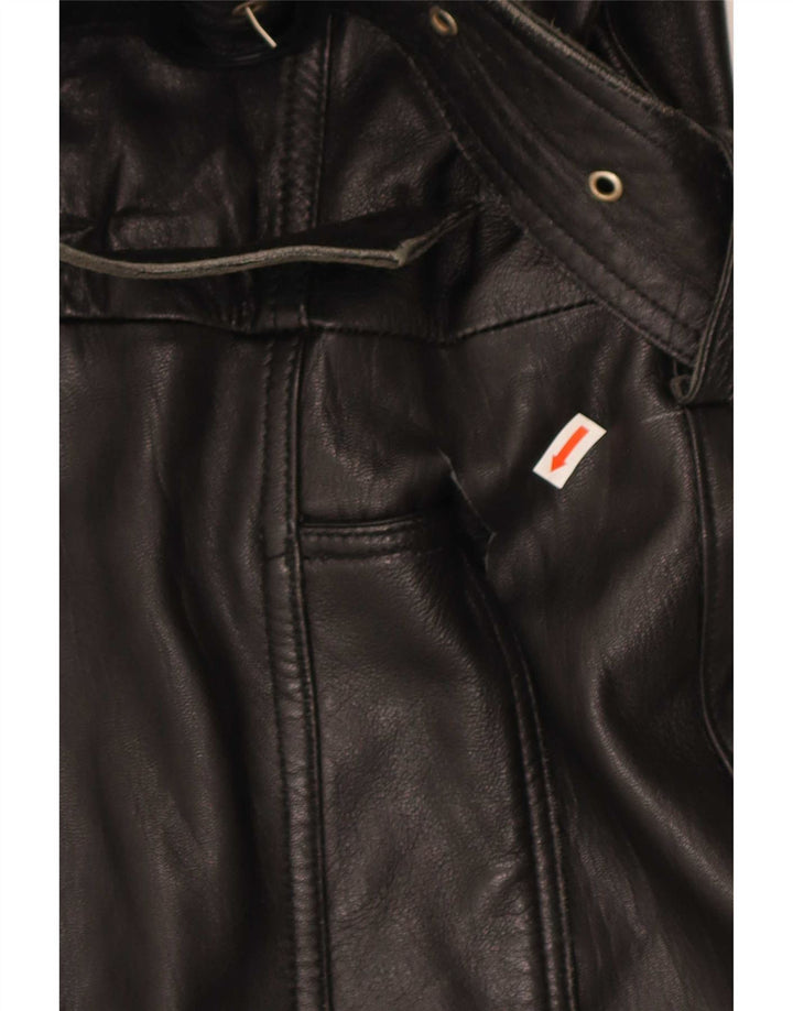 Vintage mujer cuero abrigo Reino Unido 16 grande negro