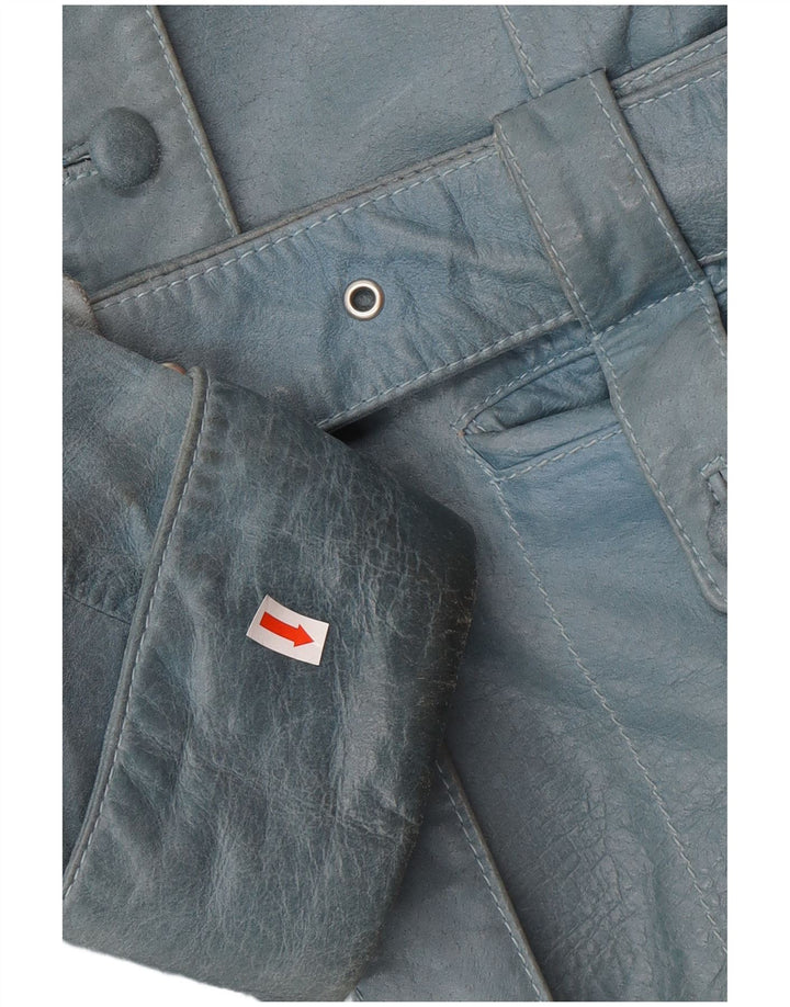 VINTAGE Chaqueta de cuero para mujer Reino Unido 12 Azul medio