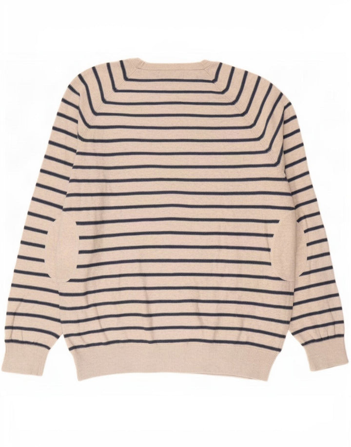 Marks & Spencer Jersey con cuello barco para hombre, talla grande, gris, a rayas