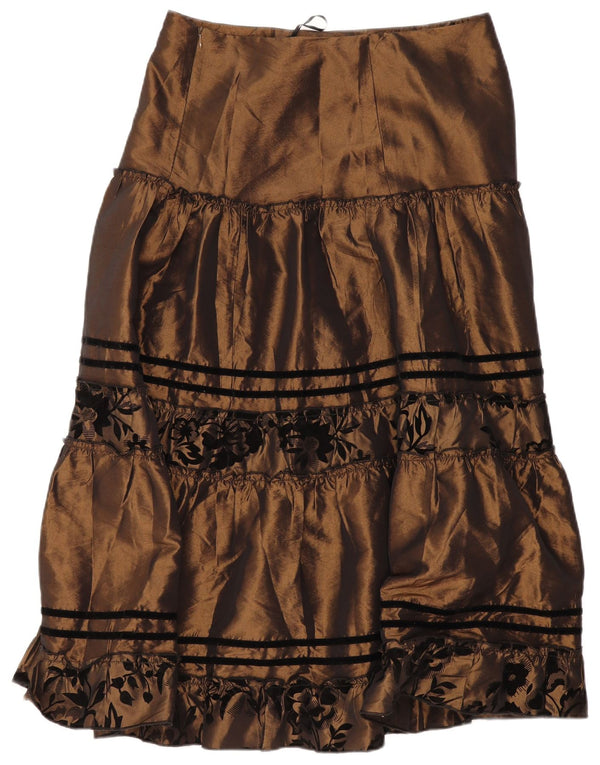 Falda escalonada vintage para mujer UK 44 Grande W34 Poliéster floral marrón