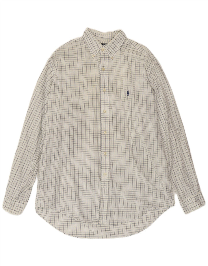 POLO RALPH LAUREN Camisa Yarmouth para hombre Talla 16 Algodón a cuadros blanco grande