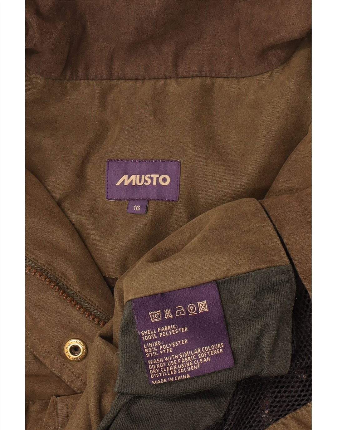 Musto Parka con capucha y cremallera para mujer UK 46 Grande Caqui Poliéster Clásico