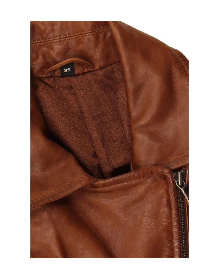 VINTAGE Womens Leather Jacket EU 36 Small Brown Leather Vintage Vintage and Second-Hand Vintage from Messina Hembry 