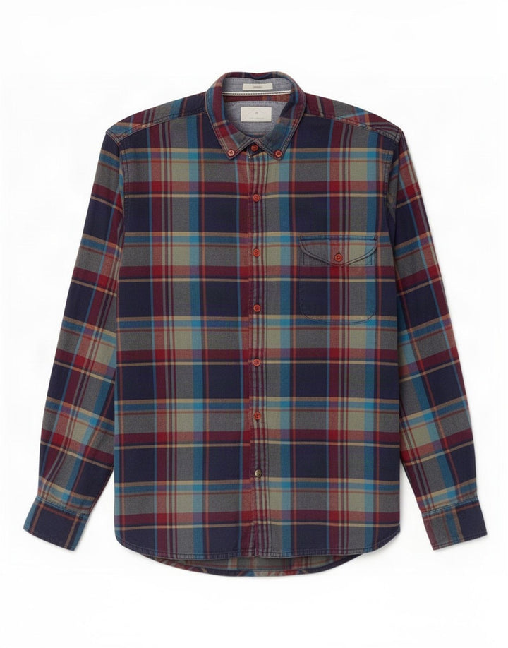 Camisa de franela para hombre de White Stuff de algodón a cuadros en azul marino medio