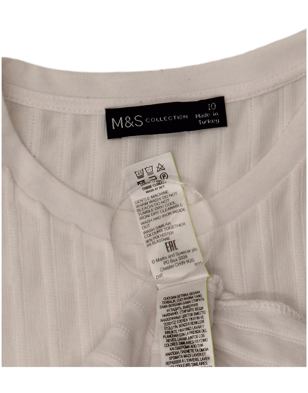 Marks & Spencer Top extragrande de manga larga para mujer UK 10 Small White