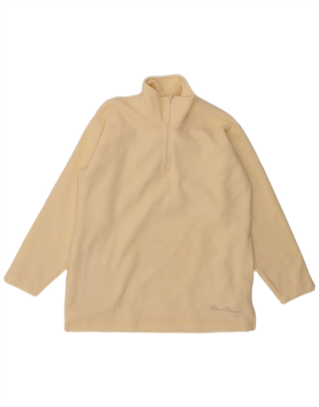 VINTAGE Jersey de forro polar con cuello con cremallera para hombre mediano blanco roto