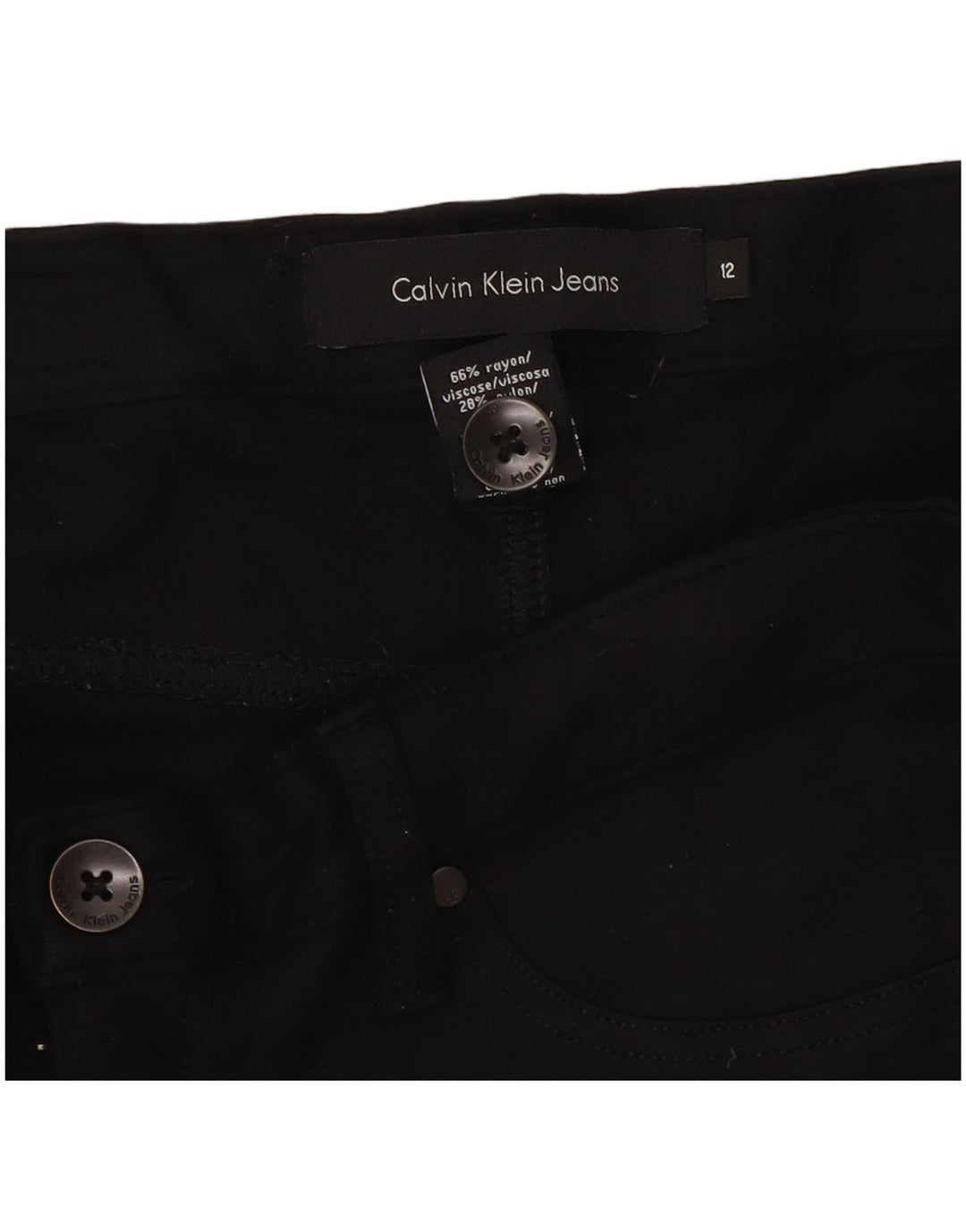 CALVIN KLEIN Pantalones casuales delgados para mujer US 12 Grande W30 L31 Rayón negro