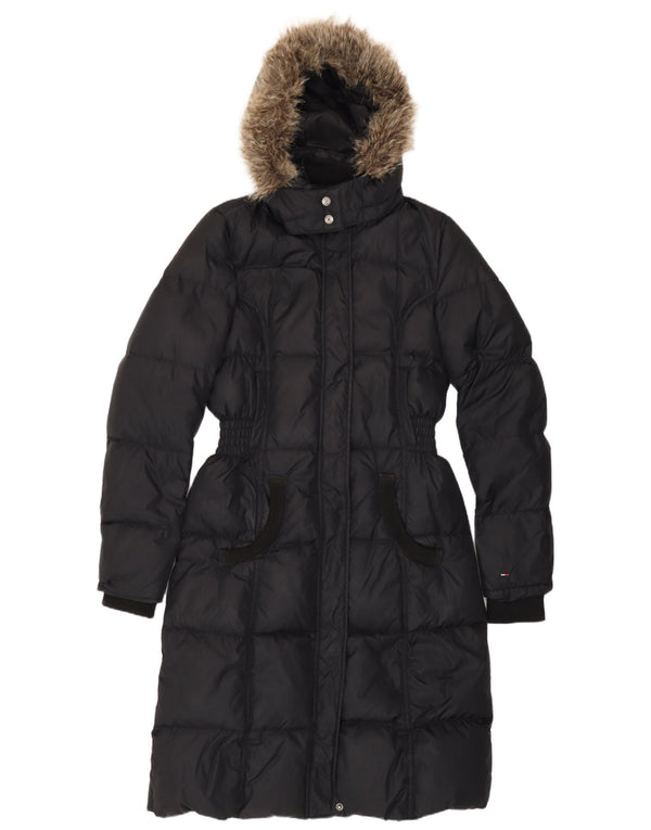 Tommy Hilfiger Abrigo acolchado con capucha para mujer UK 44 Large Nylon negro