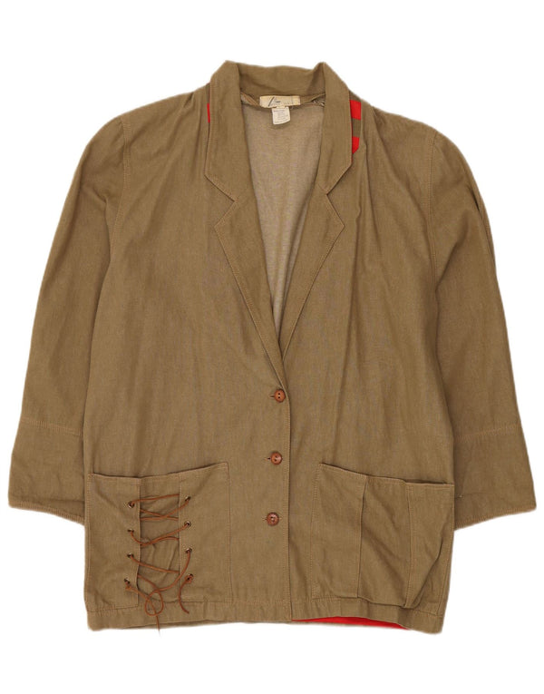 Vintage mujer longline 3 botones Blazer chaqueta IT 42 algodón verde medio