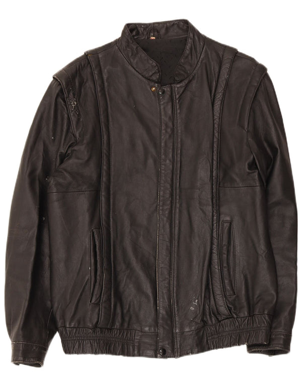 Chaqueta de cuero vintage para hombre IT 52 XL Negro
