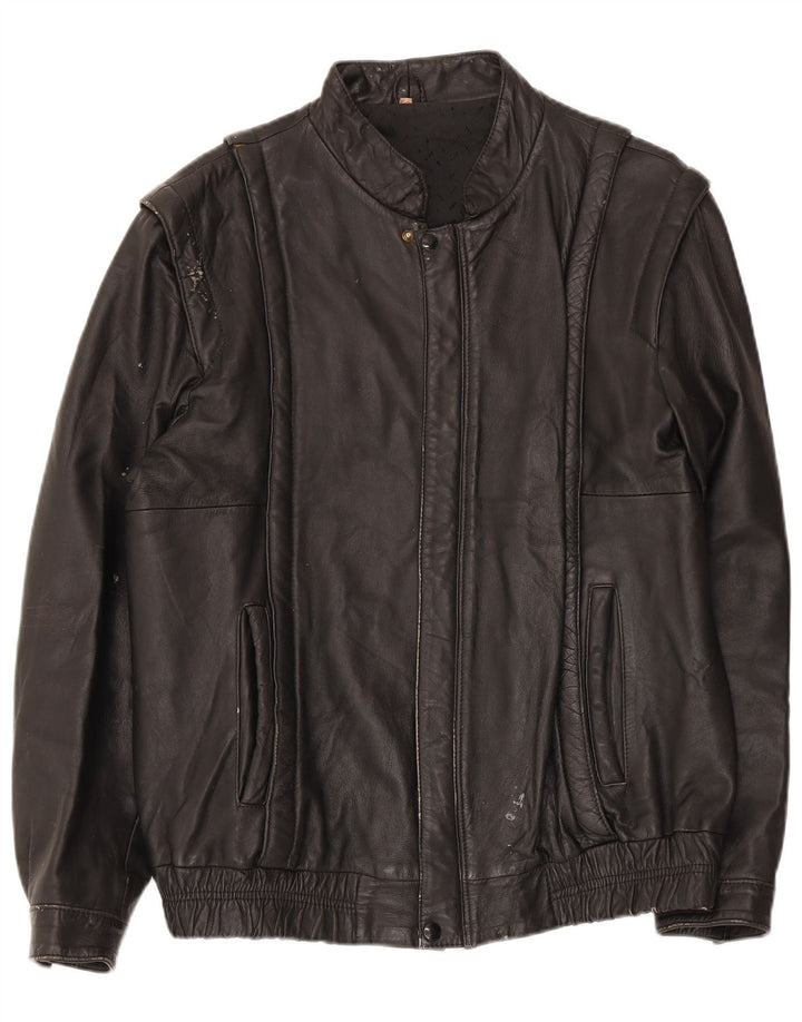 Chaqueta de cuero vintage para hombre IT 52 XL Negro
