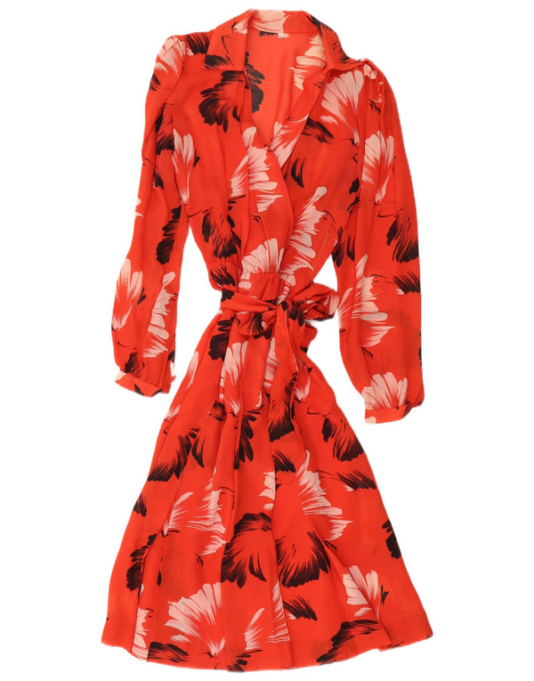 Vintage mujer manga larga A-Line vestido IT 46 grande rojo floral