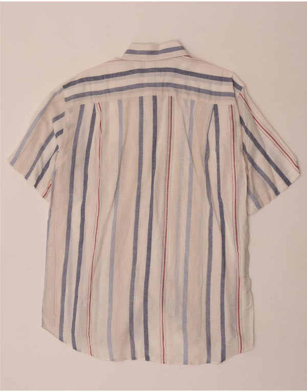 Camisa Lacoste Hombre Manga Corta Talla 42 Grande Lino Rayas Blancas